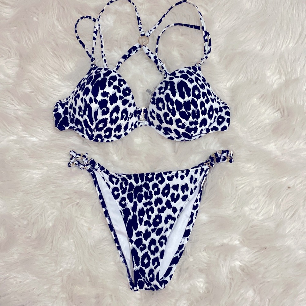 Victoria Secret bikini set. Leopard/sexy/strap top 34C/M bottom